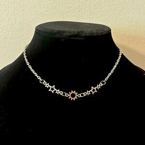 Hand Crafted Silver Star and Sun Choker Necklace